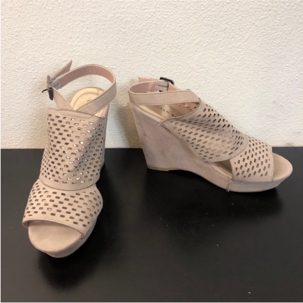 Madden Girl Light Beige Faux Suede Wedge Heels